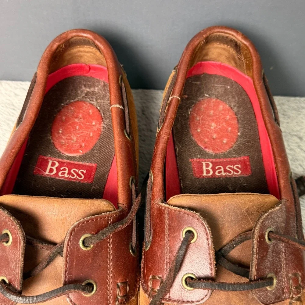 Bass Harry II Boat Shoes Mens 9.5 M Brown Leather Lace Up Moccasins
